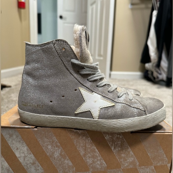Golden Goose Francy Silver Glitter Suede & Shearling Sneaker sz 37 - Picture 8 of 13